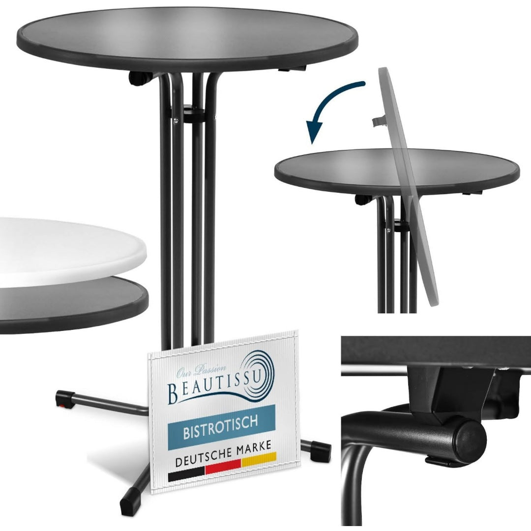 stehtisch klappbar kratzfest stabil wetterbestaendig rund outdoor 70cm schwarz halterung vormontiert montage leicht biertisch partytisch stehtische bistrotisch klapptisch bellini
