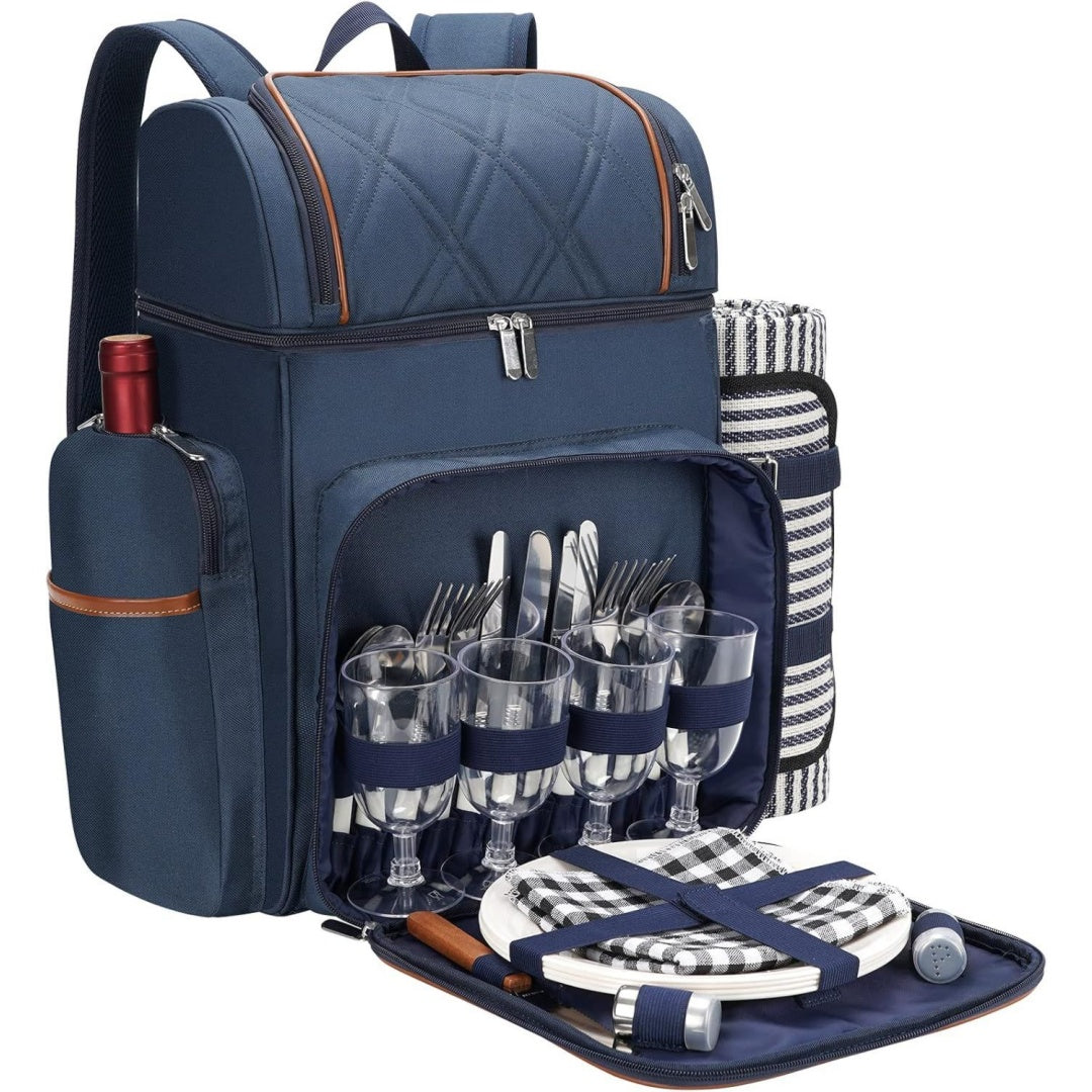 fuer 4 personen picknickkorb-set auslaufsichere picknicktasche strandkuehlrucksack mit isolierter kuehltasche picknickdecke camping park