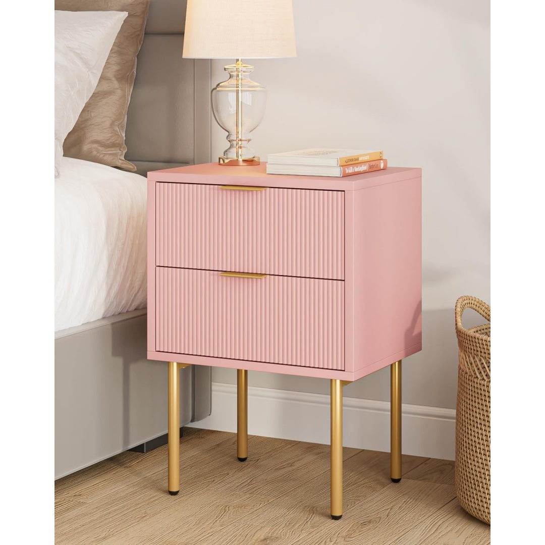 nachttisch nachtschrank mit 2 schubladen modern nachtkaestchen boho nachtkommode fuer schlafzimmer wohnzimmer rosa