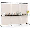raumteiler auf rollen faltbarer trennwand 3 teilig mit 3 regalen metallrahmen sichtschutzwand fuer buero wohnzimmer schlafzimmer garten 259 x 44 x 188 cm beige