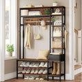 garderobenstaender mit schuhbank 15 haken braun und schwarz garderobe 1 stoffkorb kleiderstaender mit 8 offene ablagefaecher fuer flure und wohnzimmer 40 x 120 x 1905 cm
