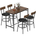mit barhocker-set platzsparend mit 4 stuehlen braun esstisch fussstuetze rueckenlehne und polsterung stahl industrial kuechentisch fuer esszimmer kueche