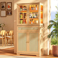 rgb lichtemittierende diode beleuchtung 7 dynamische farben fernbedienung sideboard verstellbare boeden metallgriffe rattan vitrinenschrank 6 ebenen wohnzimmer esszimmer 40x80x180cm eiche natur