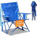outdoor kickback rocker faltbarer campingstuhl mit schaukelfunktion tiefe relax-sitzposition bis 130kg belastbar - tragegurt getraenke- handyhalter soft navy