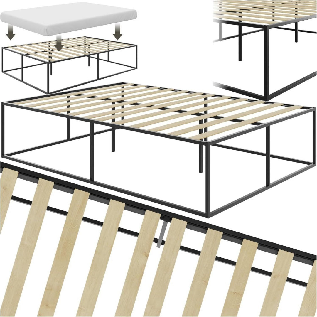 bett 140x200 cm metall bett mit lattenrost bettrahmen mit stauraum grosses bettgestell ohne kopfteil als ehebett einzelbett jugendbett gaestebett fuer schlafzimmer - 140 x 200 x 465 cm