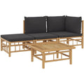 4- garten-lounge-set mit dunkelgrauen kissen bambus